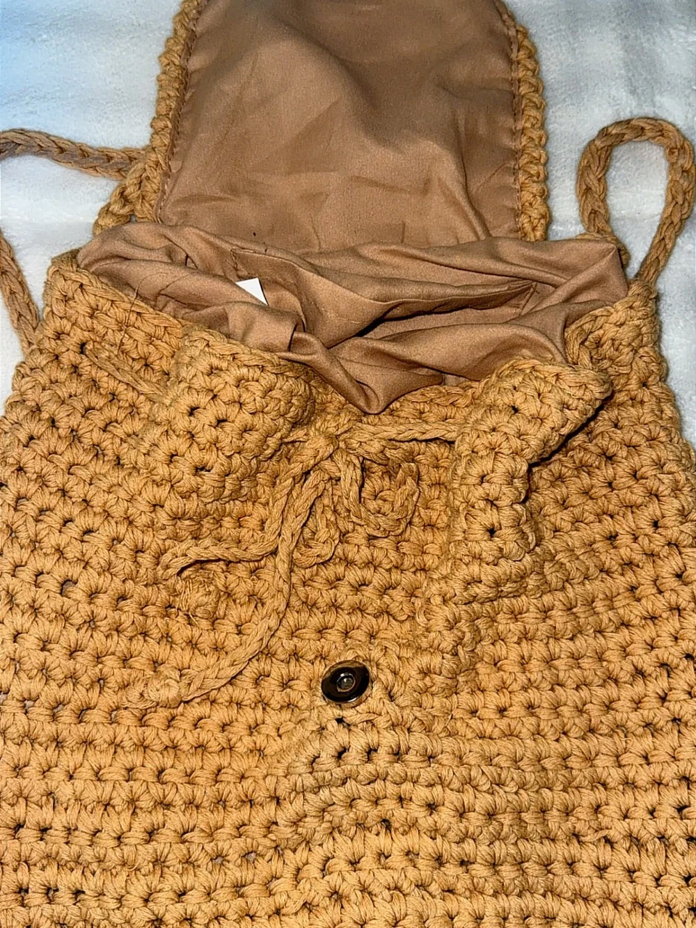 Handcrafted Camel Crochet Backpack with Flap
